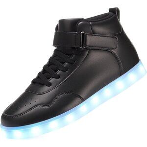 ⚡Unisex Black LED Shoes High Top Light Up Leather Sneakers Non Slip Lace Up